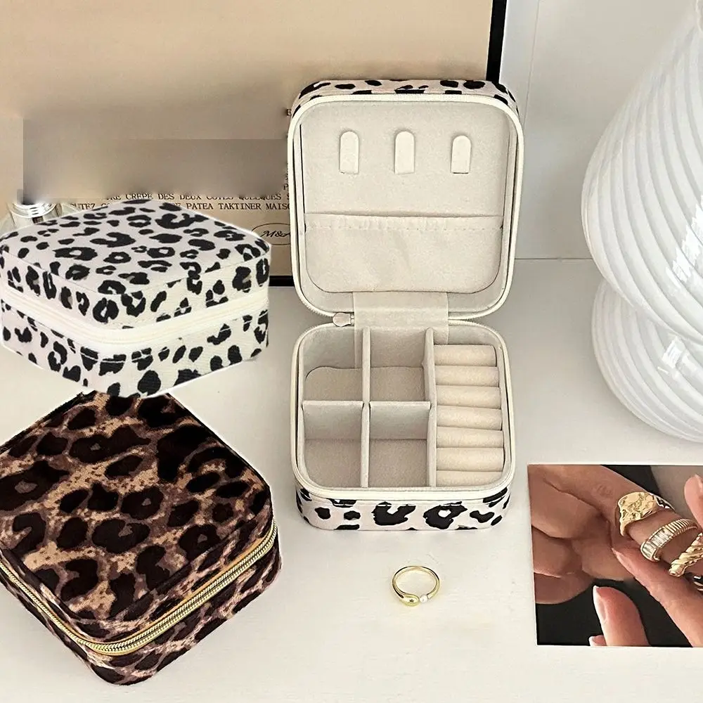 Leopard Print Jewelry Storage Box PU Leather Family Travel Accessories Ring Organizer Jewelry Bag Container Jewelry Case