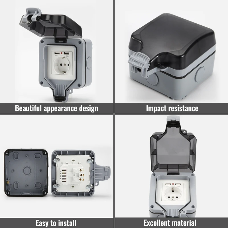 L69A Outdoor Wall Socket with USB Plug for Outdoor Use Waterproof IP66 Garden Socket