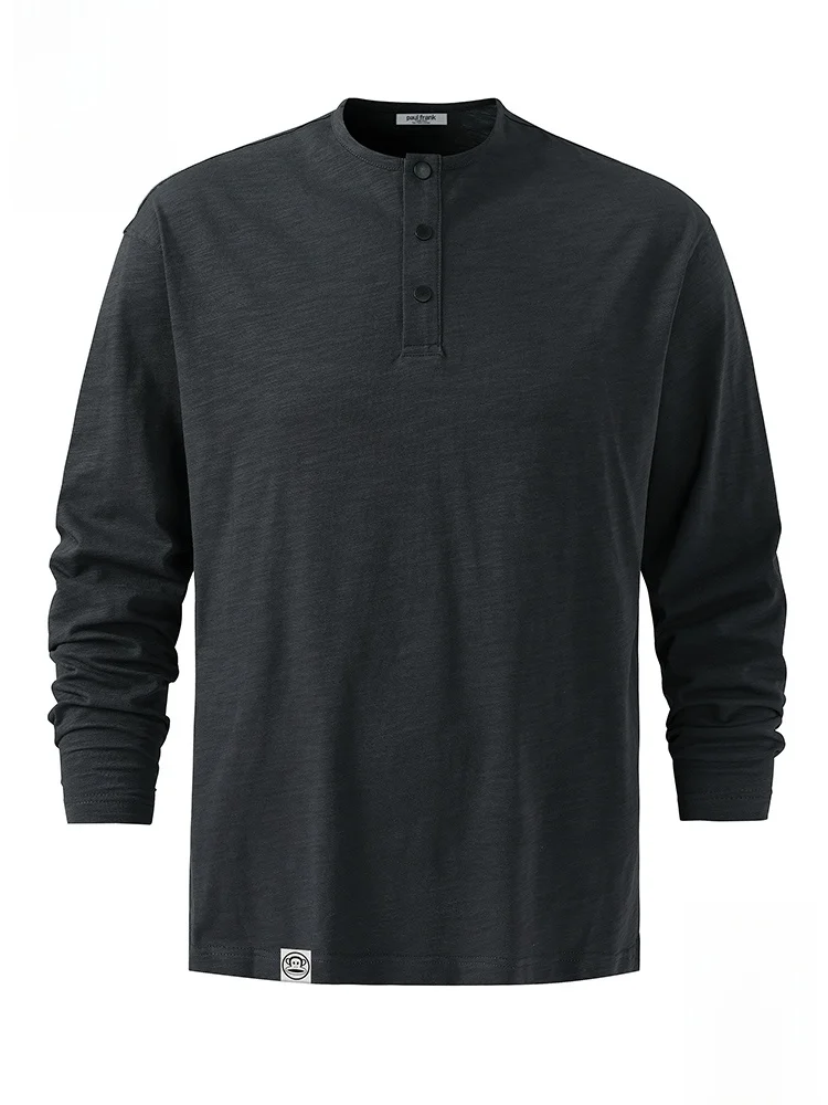 

PaulFrank Long Sve Bamboo Cotton Loose Fit Henry Collar Base irt Men's Autumn Color Casual T-irt Youth Trend