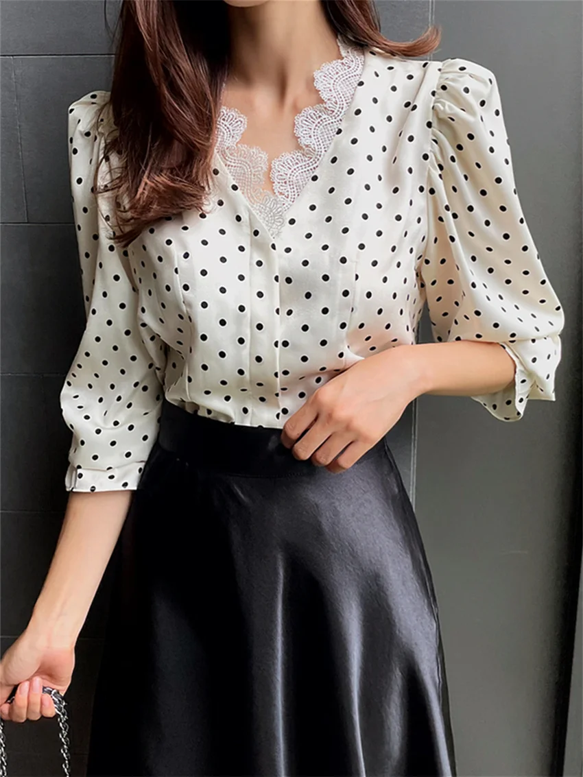 Alien Kitty Office Lady Shirts Women Polka Dots Chic Full Sleeve Spring High Street Fashion New Daily Work Wear Blusas Elegant