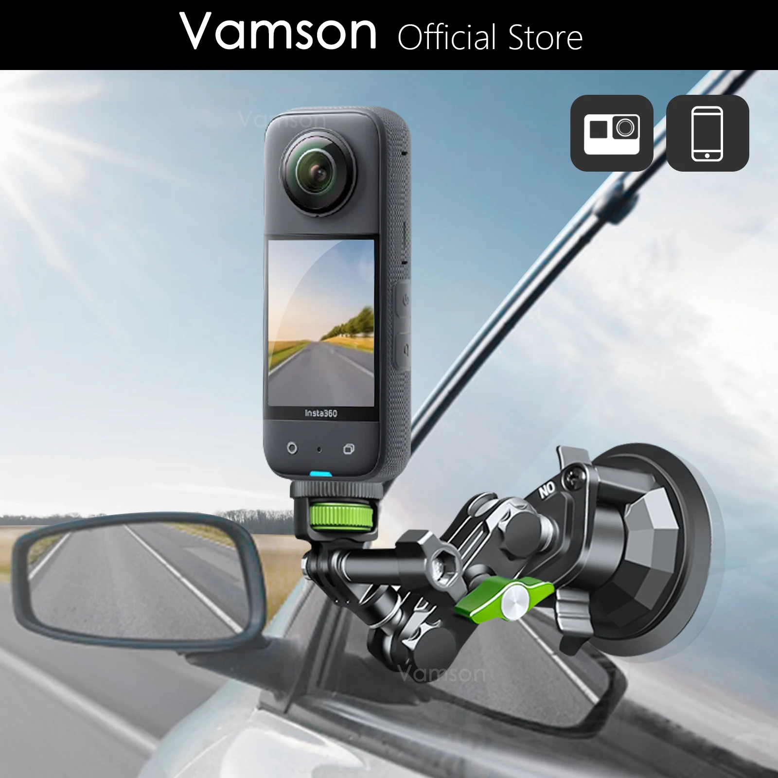 

Vamson 360 Rotating Car Suction Cup Holder for GoPro Hero 11 10 9 8 7 6 5 Insta360 X3 One X2 DJI OSMO Action Camera Accessories