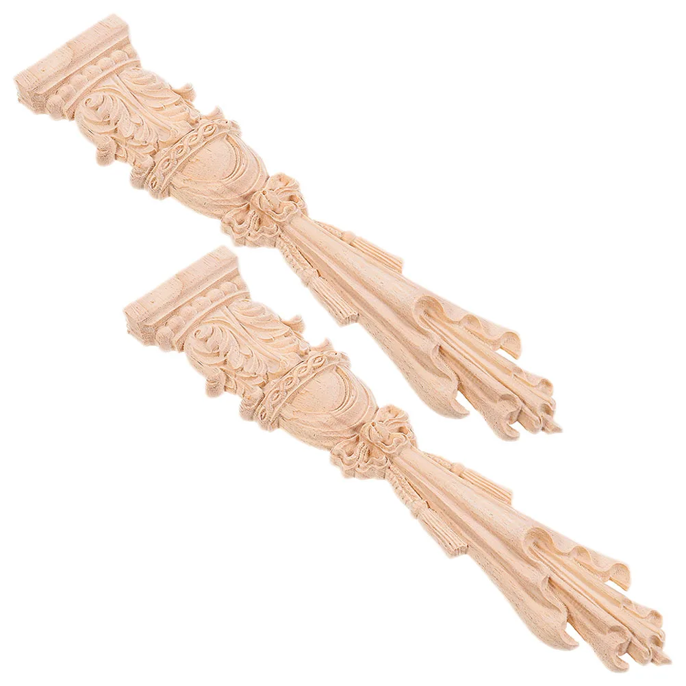

2pcs Wood Carved Applique Stylus Head Decor Cabinet Door Onlays Fireplace Furniture Decorative Unpainted Wooden Onlay