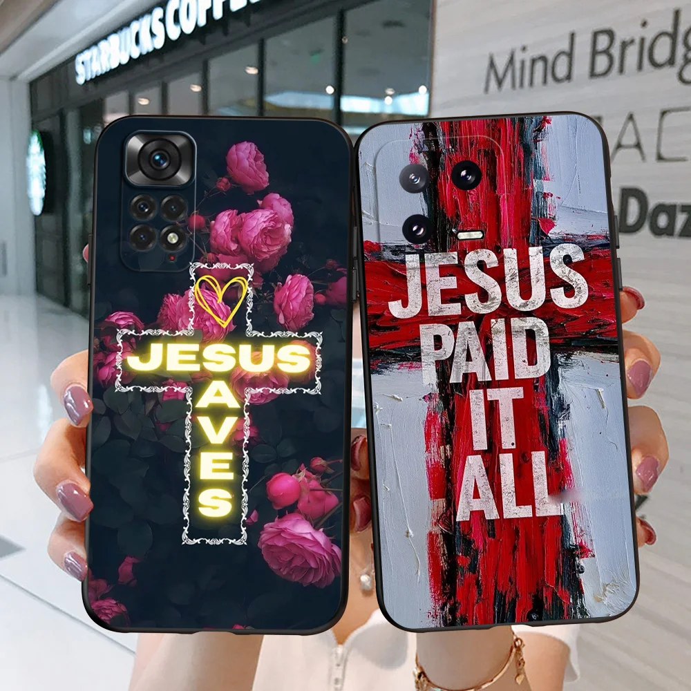 Black Tpu Case For Xiaomi 12 12T lite S X 11lite NE 11i 11T Pro 11A  Redmi 12C 10 10A 10C 5G Jesus Cross Art