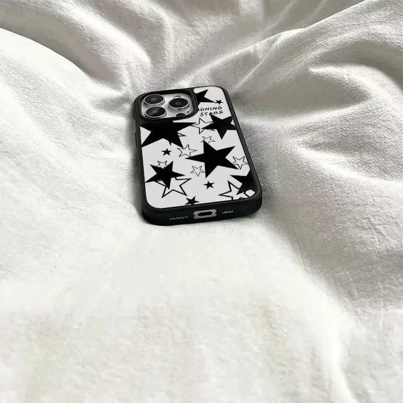 Ins Wind Cute Girl Full Screen Lovely Stars Simple Phone Case For iPhone 17 16 15 14 13 12 11 PRO MAX PLUS Y2K Minimalism Cover