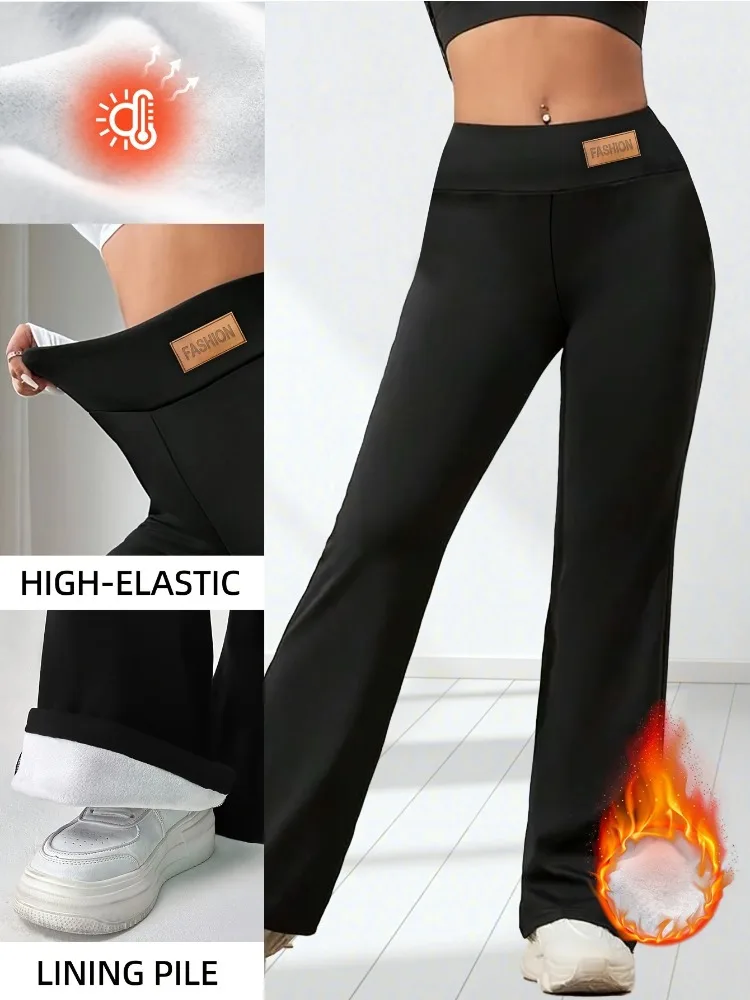 New Winter High-waisted Stretch Fleece Bell-bottom Pants Butt-Lifting and Warmth Women Casual Sports Outerwear Pants for Women