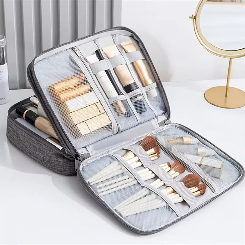 3 Layers Makeup Storage Case with Removable Divider Handheld Travel Cosmetic Tools Organizer Bag for Makeup Brushes Lipsticks