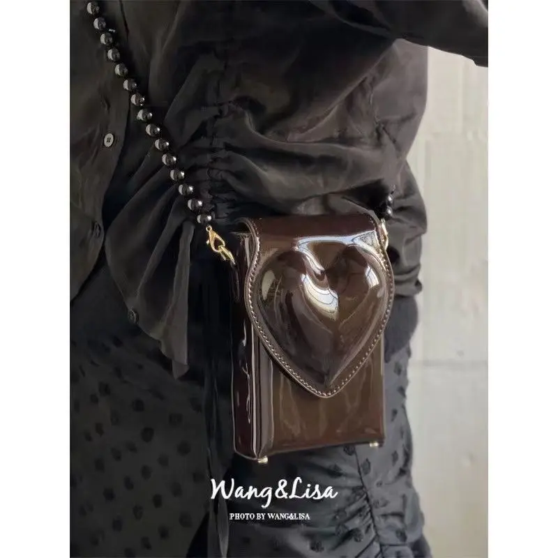 2023 New Women Bag Patent Leather 3D Heart Y2K Shoulder Bag Pures And Bags Crossbody Girls Bag