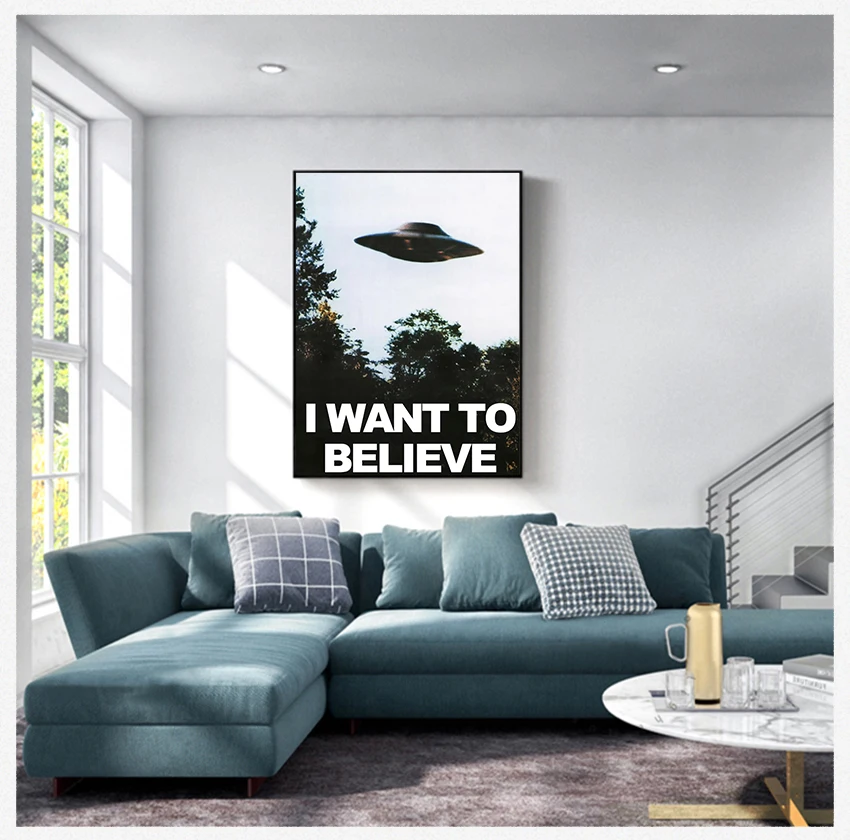 

UFO TV Series I WANT TO BELIEVE Print Art Canvas Poster For Living Room Decoration Home Wall Decor Picture