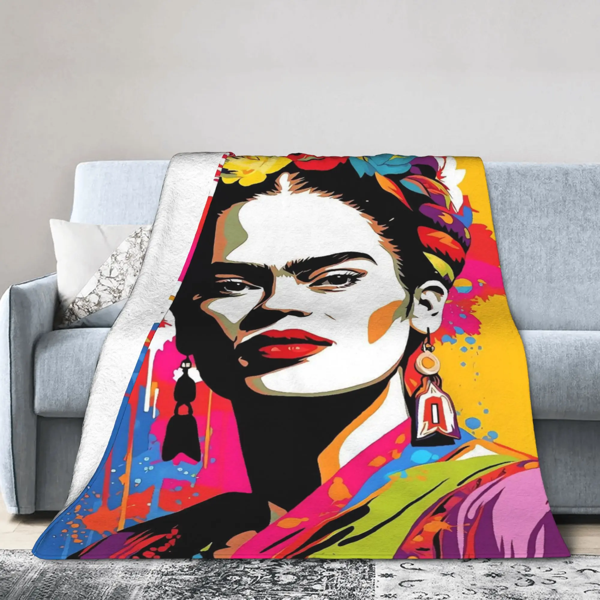 F-Frida K-Kahlo Flower Print Blanket  Travel Flannel Throw Blanket For Home Decor Super Warm Custom DIY Bedspread Gift Idea