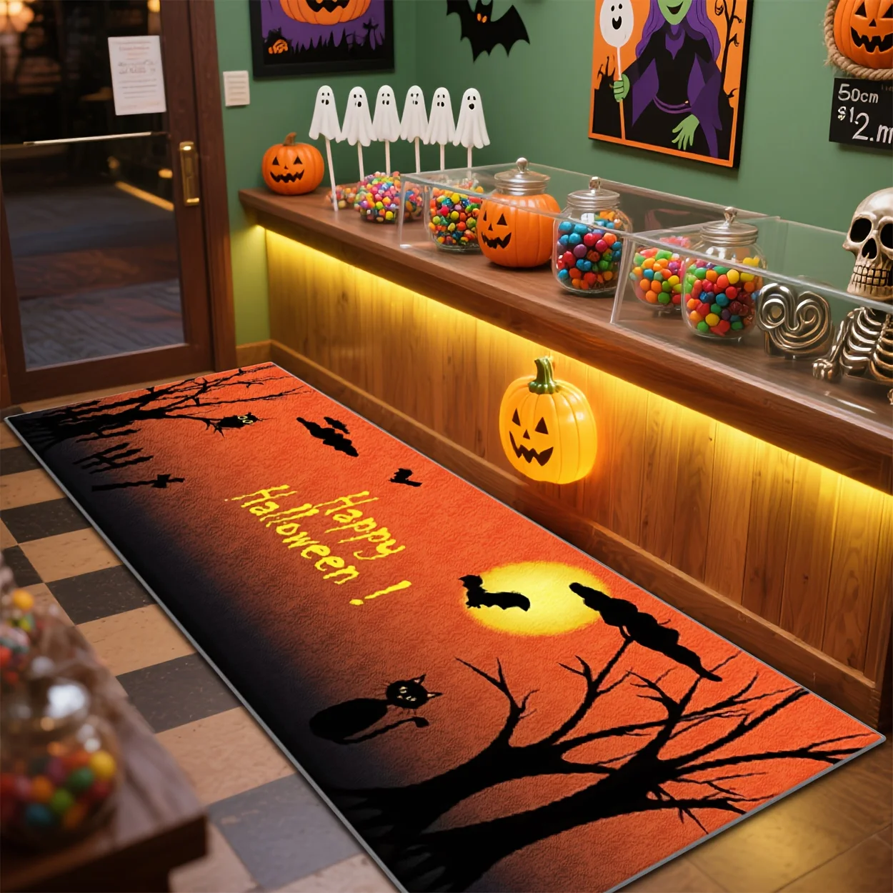 VIKAMA Halloween Carpet Coffee Shop Carpet Runner Rug Carpet For Living Room Rug For Bedroom Hallway Rug Bedside Floor Mat Home