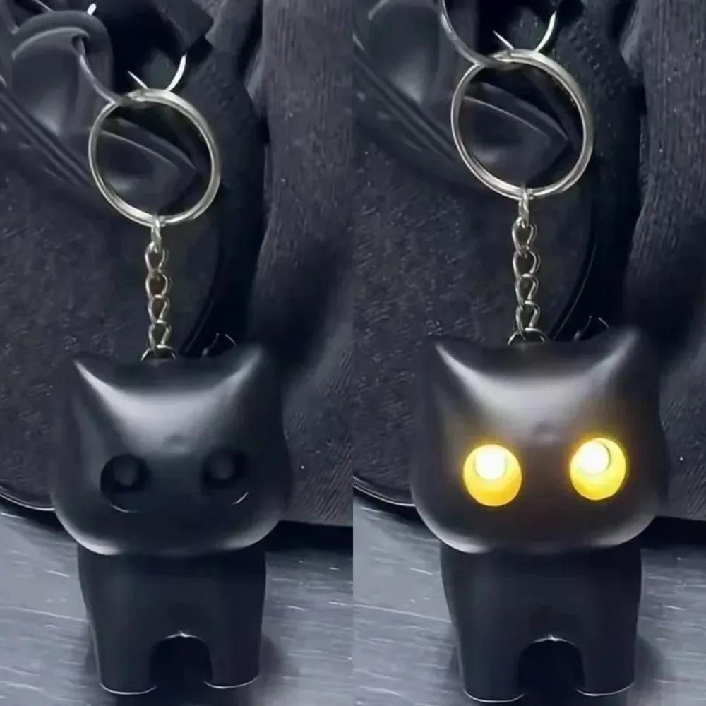 Cute Black Cat Keychain with Light Sound Effect Press‑to‑Play Glowing Kitty Pendant Bag Hanging Ornament Creative Funny Gifts