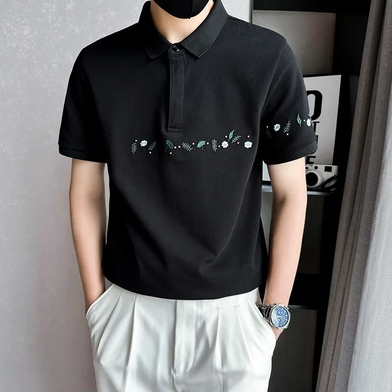 Golf Shirt  Summer Embroidery Polo Shirt Male Short Sleeved Summer Lapel Collar T-shirt New Thin Tops Solid Color Embroidery