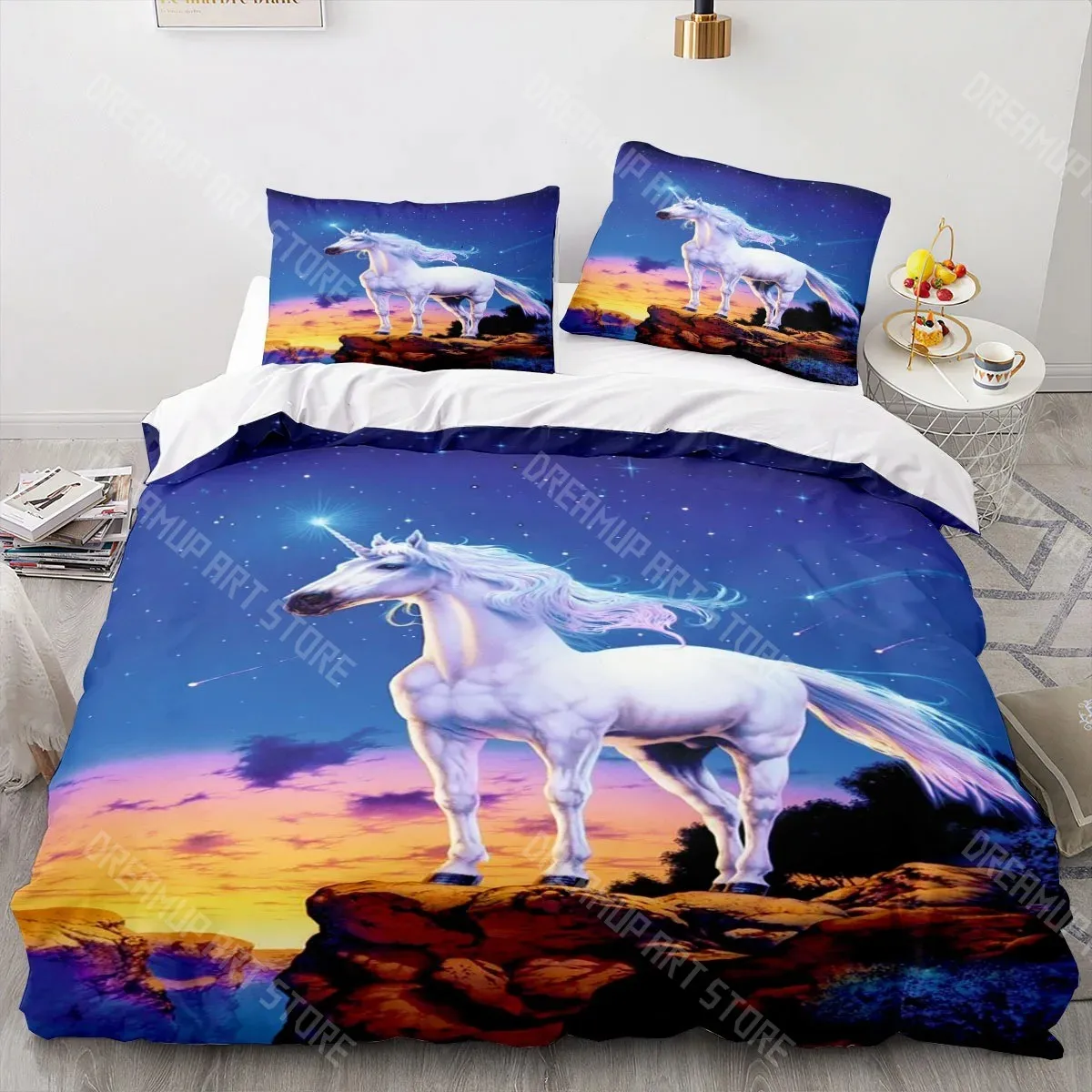 3D Printed Unicorn Cute Cartoon Bedding Set for Boys Girls Duvet Cover Pillowcase Twin Queen King Full Single Double Sizes
