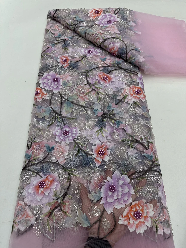 الجملة 3D زهرة الليزر قطع زين صافي جبر أقمشة الدانتيل مطرز والترتر التطريز للنساء فساتين الحفلات المسائية