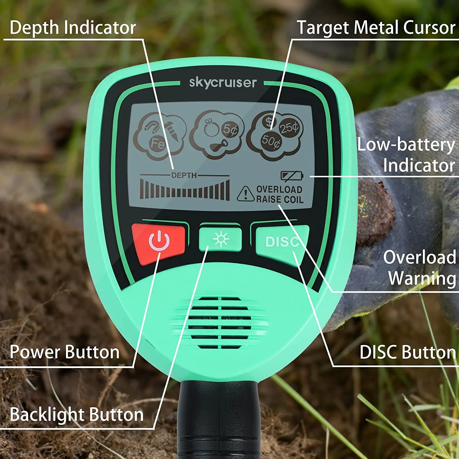 Kids Gift Metal Detector MD-1012 with Waterproof Search Coil Backlight LCD Display, Adjustable Lightweight Metal Detector