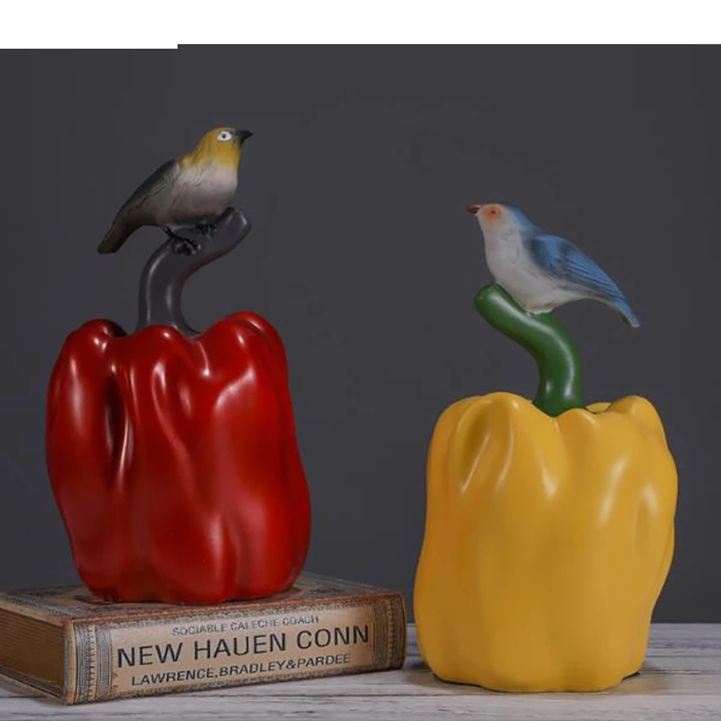 Resin Chili Bird Sculpture Abstract Animal Crafts Living Room Countertops Art Figurines Home Ornaments Gifts