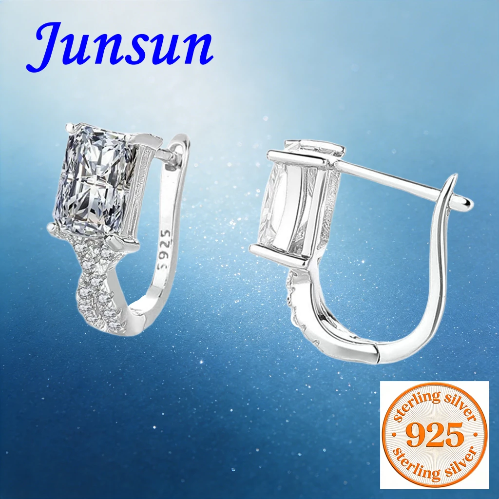 

Серьги-кольца Junsun с муассанитом 2 карата, огранка «Радиант», для женщин, из стерлингового серебра S925, с сертификатом, изысканные ювелирные изделия для жены
