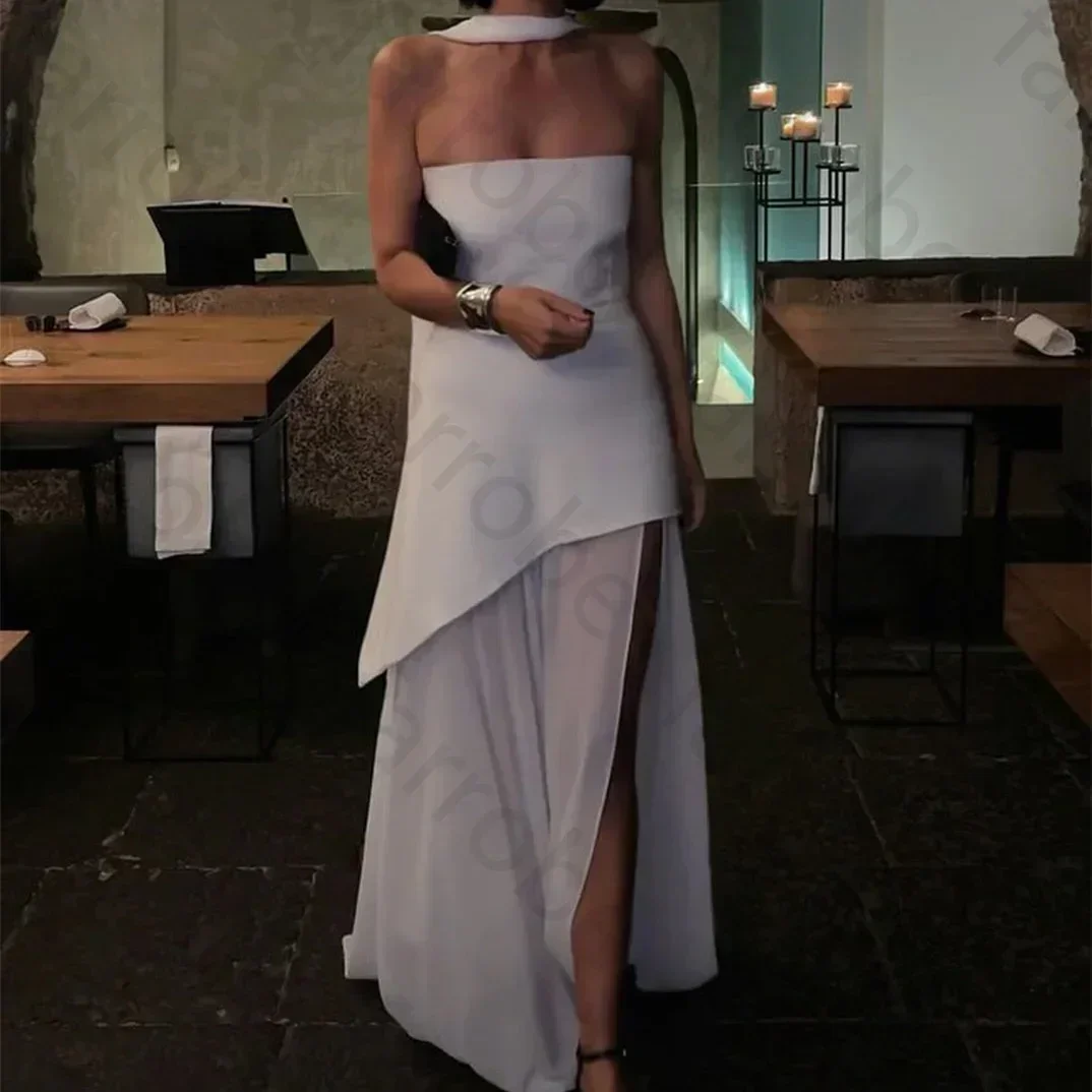エレガントなウエディングドレス A ラインノースリーブスリットイブニングドレス絶妙な高品質の機会フォーマルパーティードレス女性のためのカスタマイズ