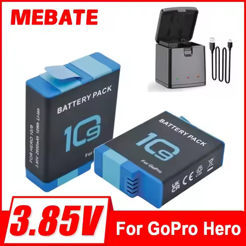 Battery Set For GoPro Hero 10 Hero 9 Battery 2600mAh With Battery Box For GoPro 9 10 Black Action Camera Accessories