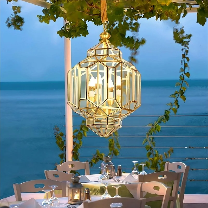 

European style All Copper Outdoor Chandelier Waterproof Rust - proof Courtyard Balcony Corridor Staircase Full Copper Chandelier