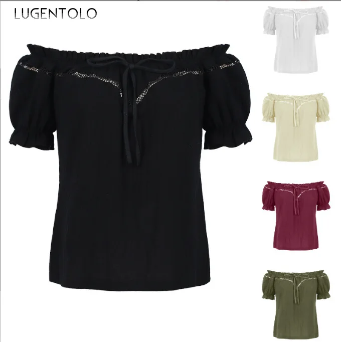 

Women Retro Shirt Dark Renaissance Blouse Straight Neck Shoulder Puff Sleeves Loose Lady Lace Summer Top Pullover Clothing