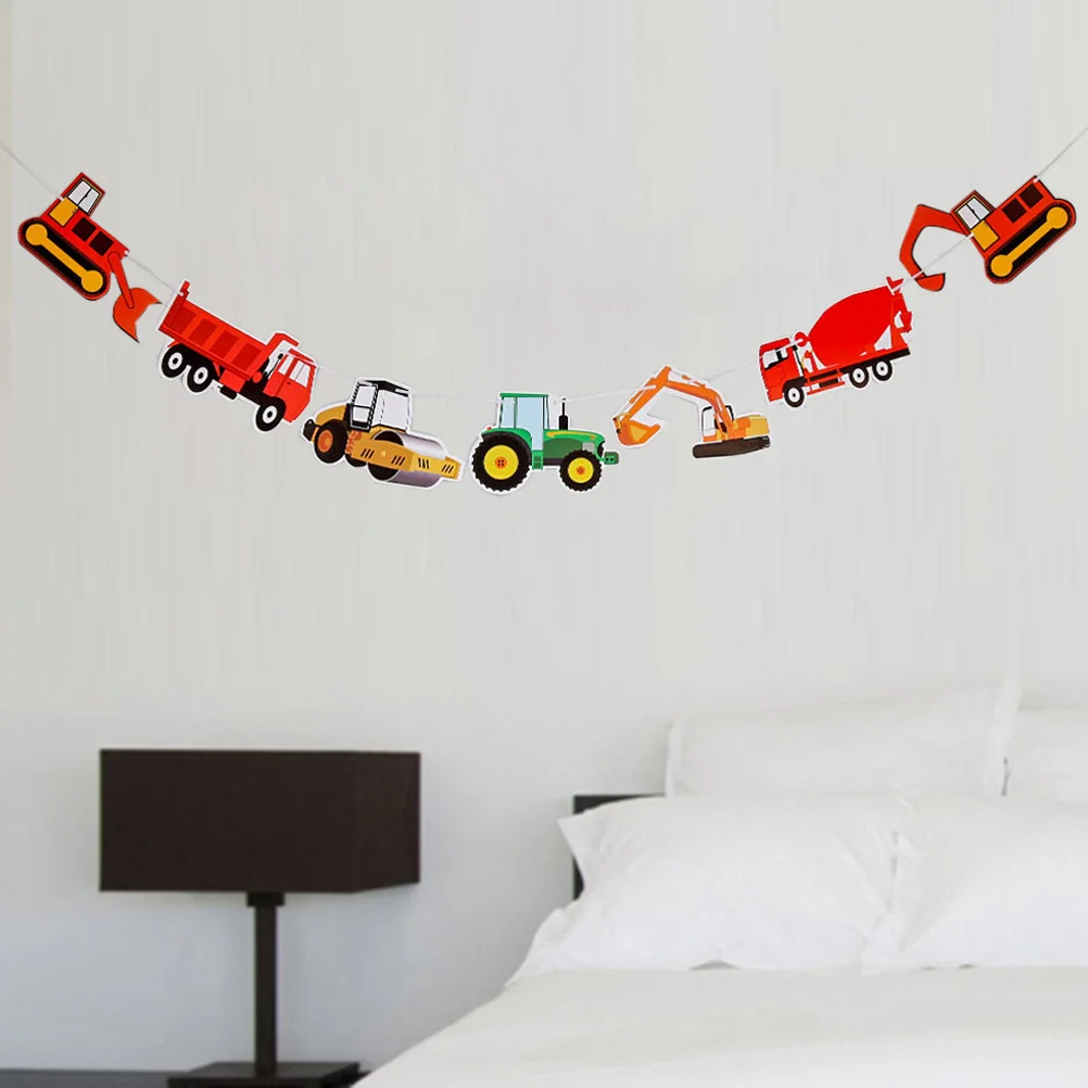 Seven Car Excavator Truck Garland Paper Birthday Banner for Birthday Party Decoration