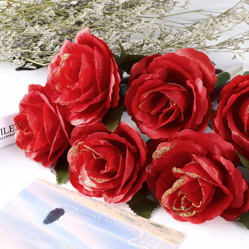 

6 Pcs Ballpoint Pens Simulated Rose Flower Colorful Korean Version Lovely Student