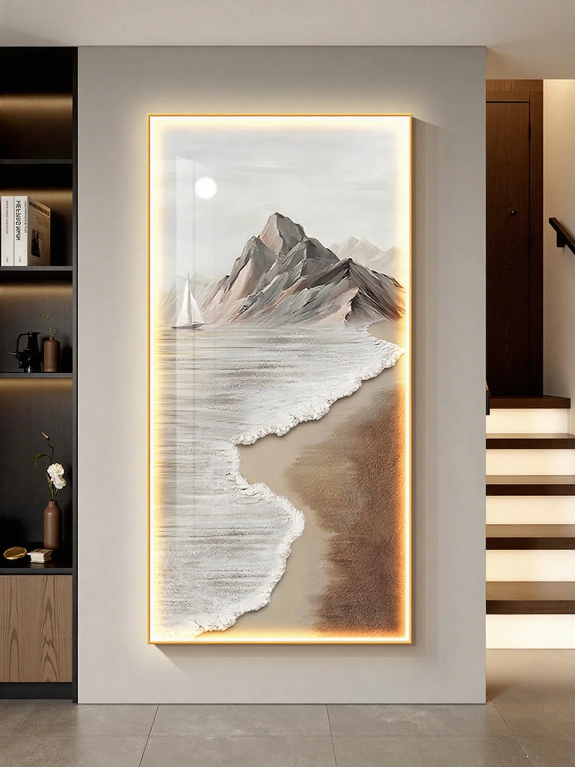 Decorative Paintings With Lights In The Entrance Hall Modern Simplicity Corridor Hanging Paintings High-end LED Lamp Paintings