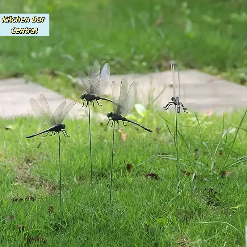 【2/4Pcs Outdoor Simulation Dragonfly Sticks Mosquito Repellent Artifact Dragonfly Stakes Rope Yard Plant Lawn Decor】