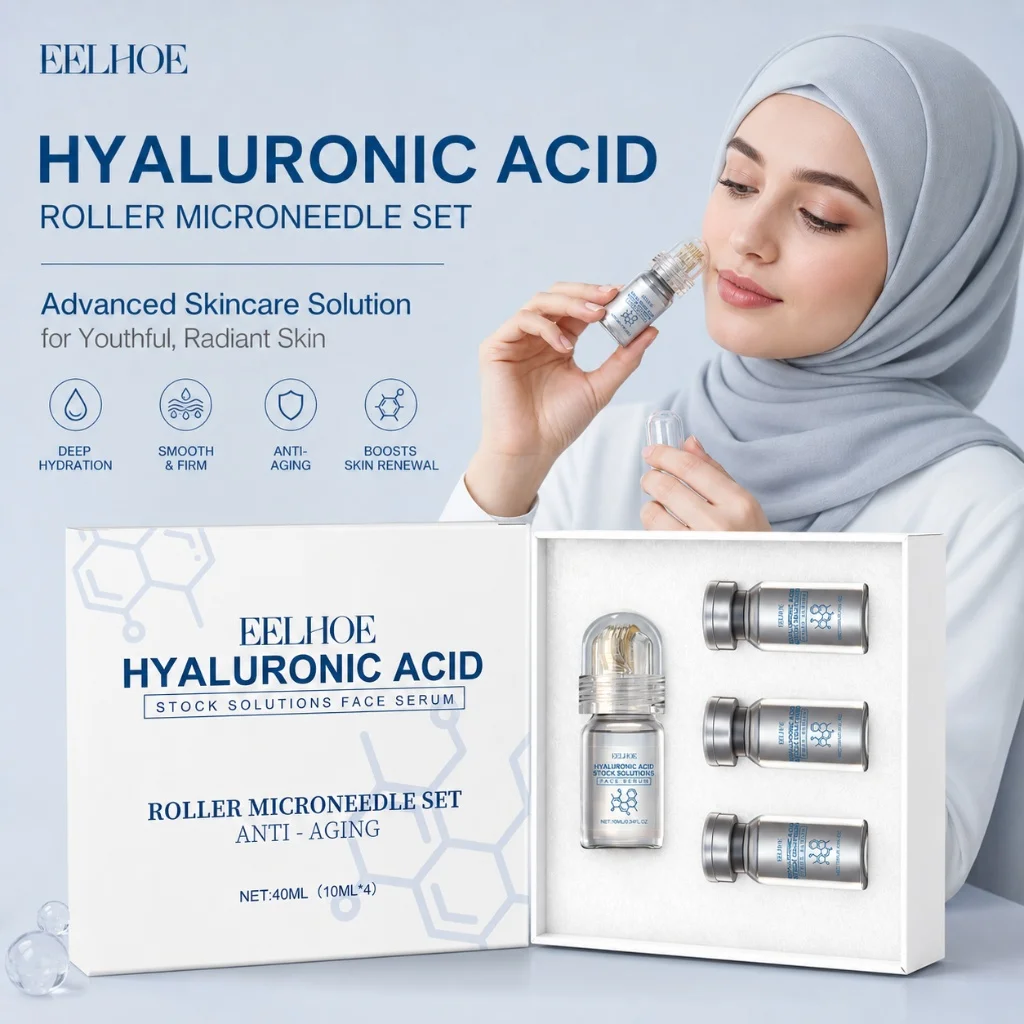 0,2mm Hyaluronsäure-Roller Mikronadel-Set mit Lösungen und Serum für Tiefenhydratation, Schnelle Penetration, Einfache Aufnahme und Sanfte Pflege