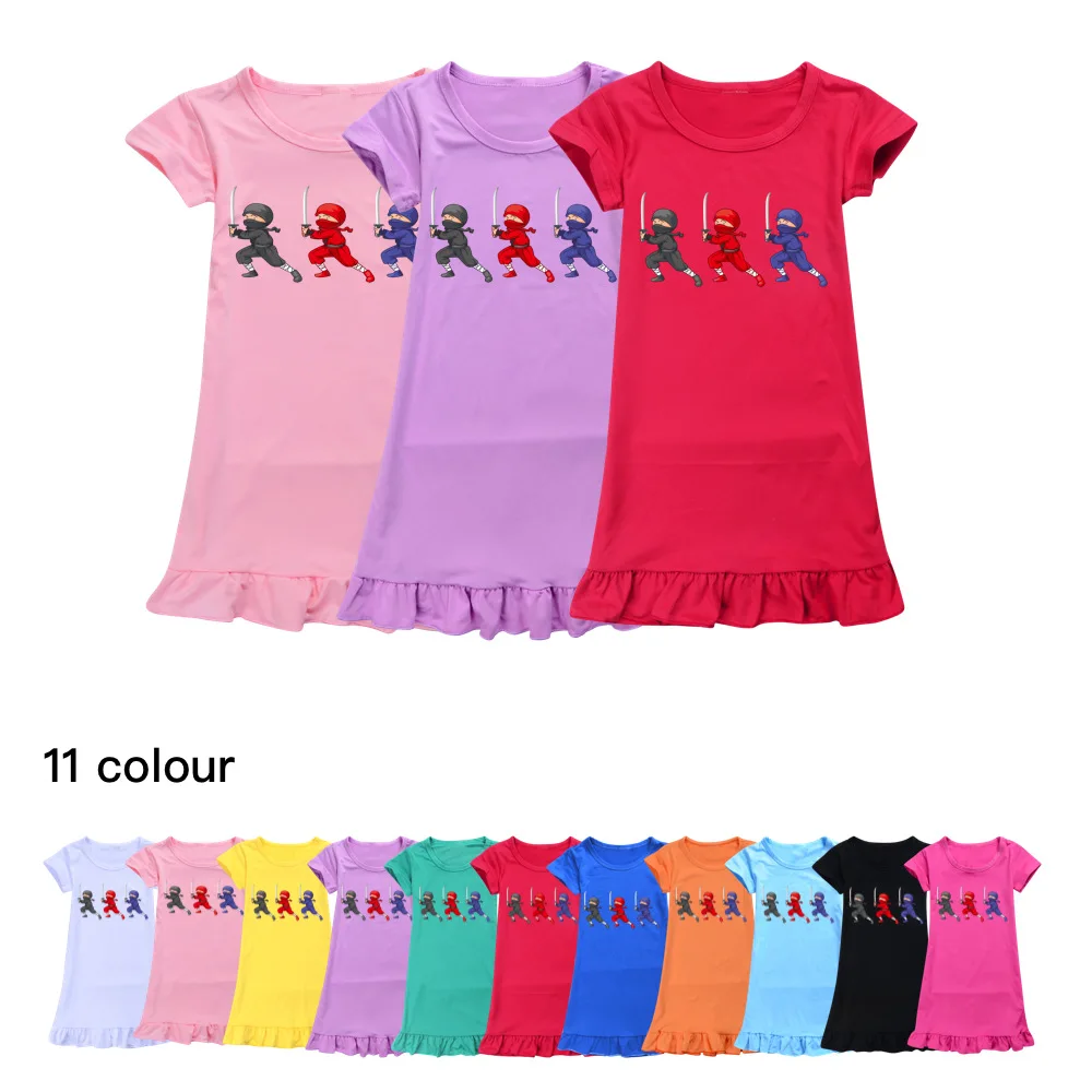 NINJA KIDZ Nightdress Teen Girls Pajamas Dresses Children Cartoon Summer Nightgown Kids Sleepwear Homewear Casual Clothes