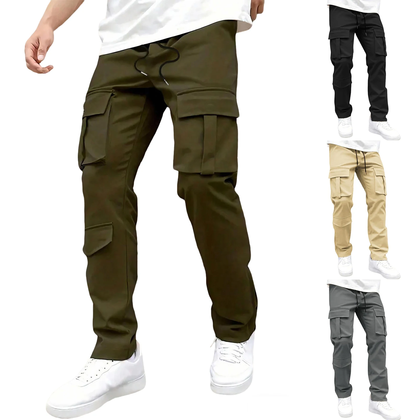 

YHOPE Брюки-карго для мужчин Спортивные брюки для бега Повседневные походные брюки Рабочие мешковатые свободные спортивные штаны на шнурке с несколькими карманами