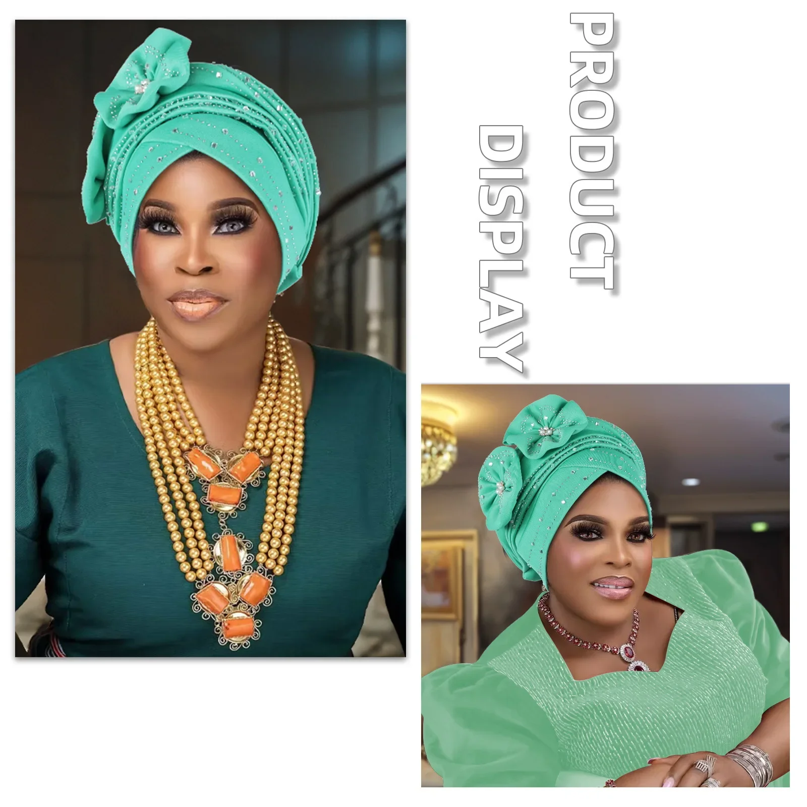 

Цветок в африканском стиле Auto Gele, головной убор, шляпа с бриллиантами, тюрбан, женский мусульманский хиджаб, повязка на голову, капот, нигерийский Geles, головной убор для свадебной вечеринки