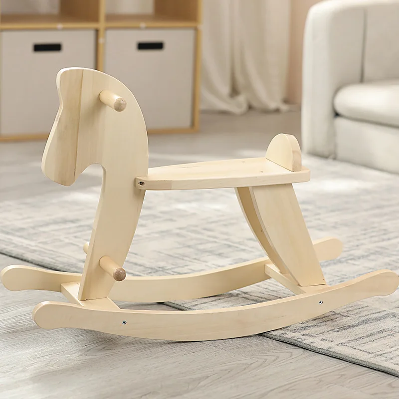 Nordic Style Children\'s Solid Wood Wooden Rocking Horse Plush Stroller Balance Chair Baby Toy Kids Boy Girl Birthday Gift