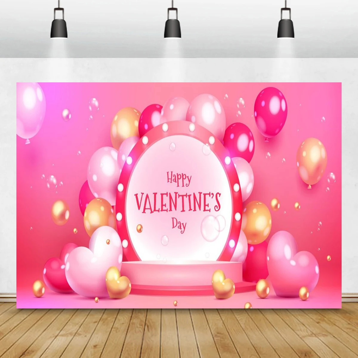 Pink Happy Valentine's Day Backdrop Beautiful Balloons Love Heart Party Wedding Anniversary Photo Shooting Decoration Banner