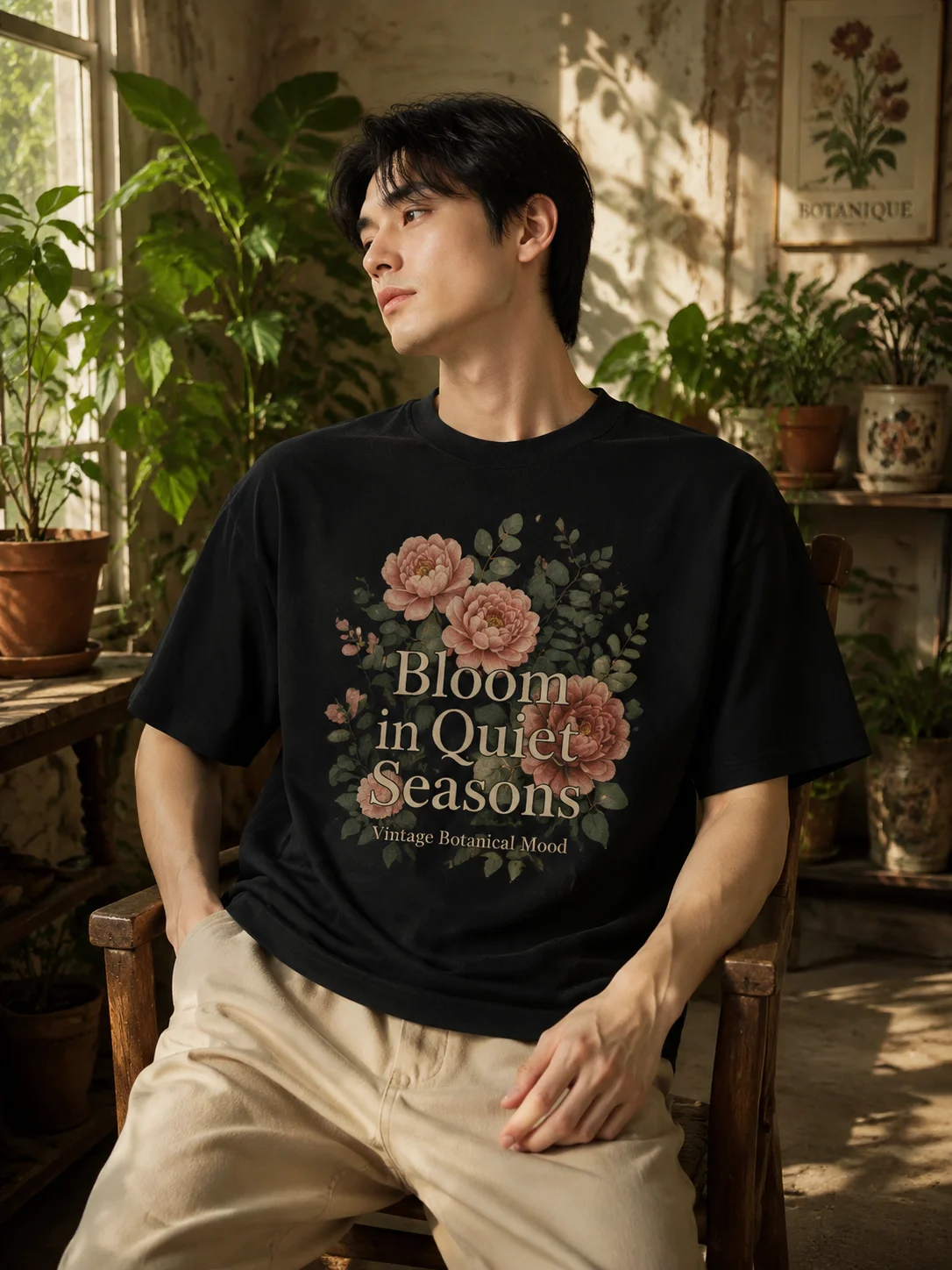 

Men Graphic T Shirt Short Sleeve Loose Fit 50% Cotton 50% Polyester Stretch Fabric Vintage Botanical Print Summer Casual for