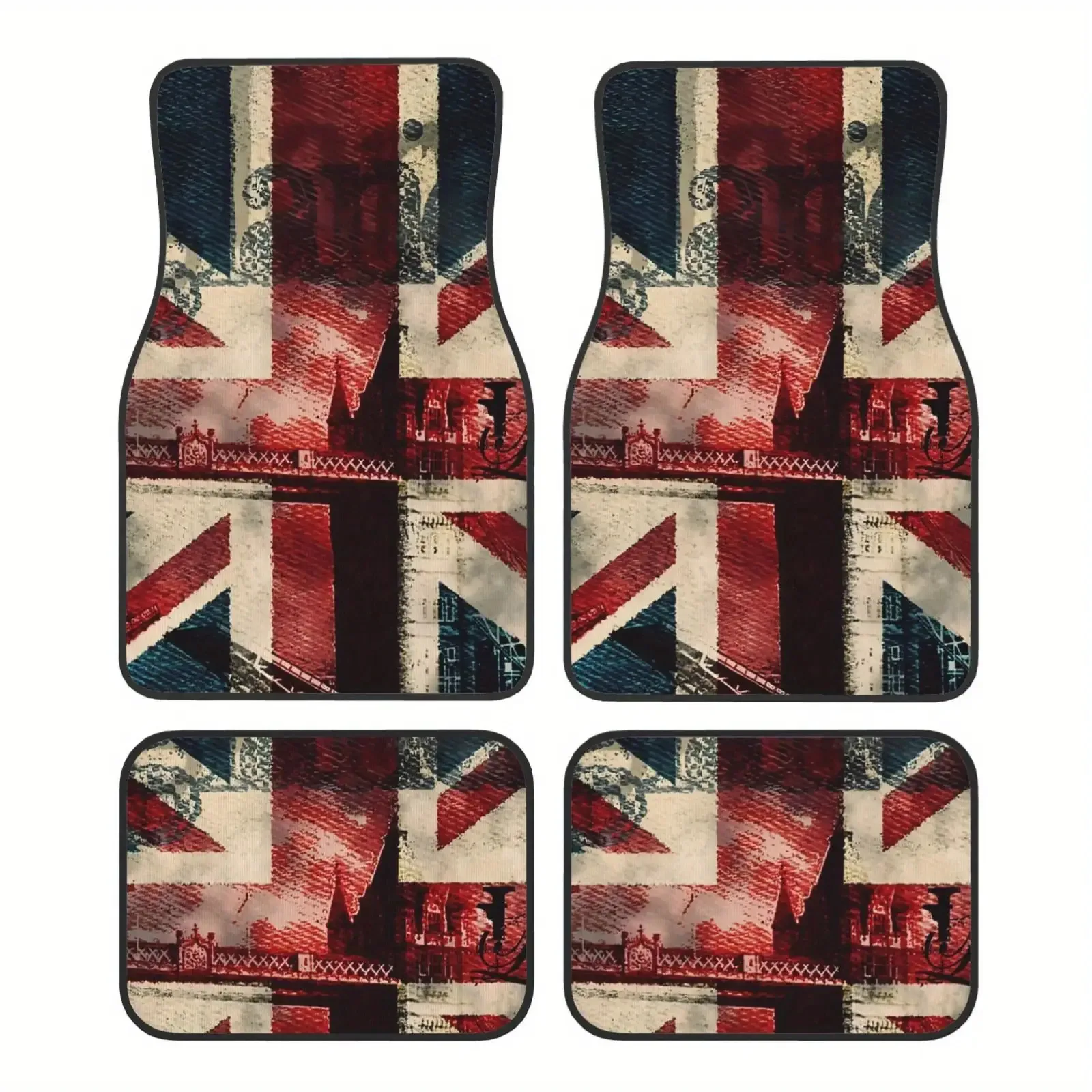 4pcs- Union Jack Pattern Car Floor Mats- Easy To Clean, Easy To Install- Suitable For Sedans, SUVs, For Tesla Front And Rear Sea