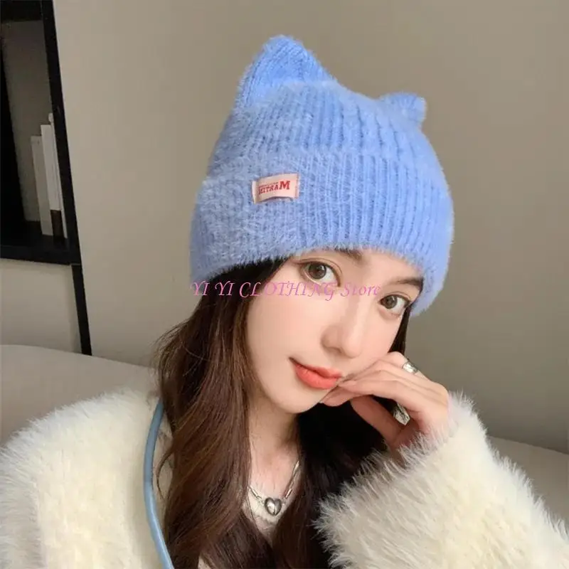 N5KF الكروشيه قبعة صغيرة قبعة أنيمي الأذن بونيه قبعة الشتاء قبعة دافئة المراهقين الفتيات غطاء الرأس