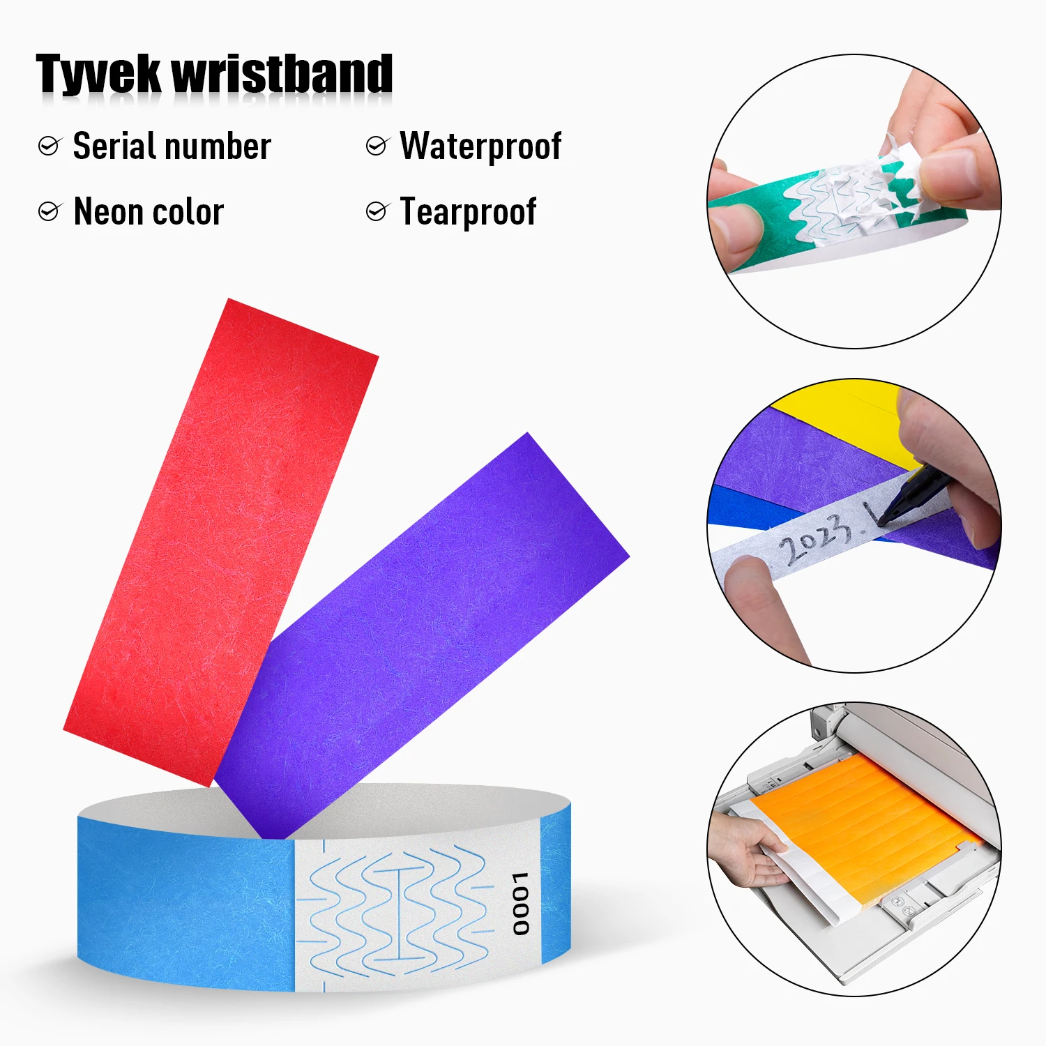 Braccialetti Tyvek da polso confezione di varietà di 6 colori-600 Count-confortevole ID di carta resistente allo strappo per l\'identificazione dei