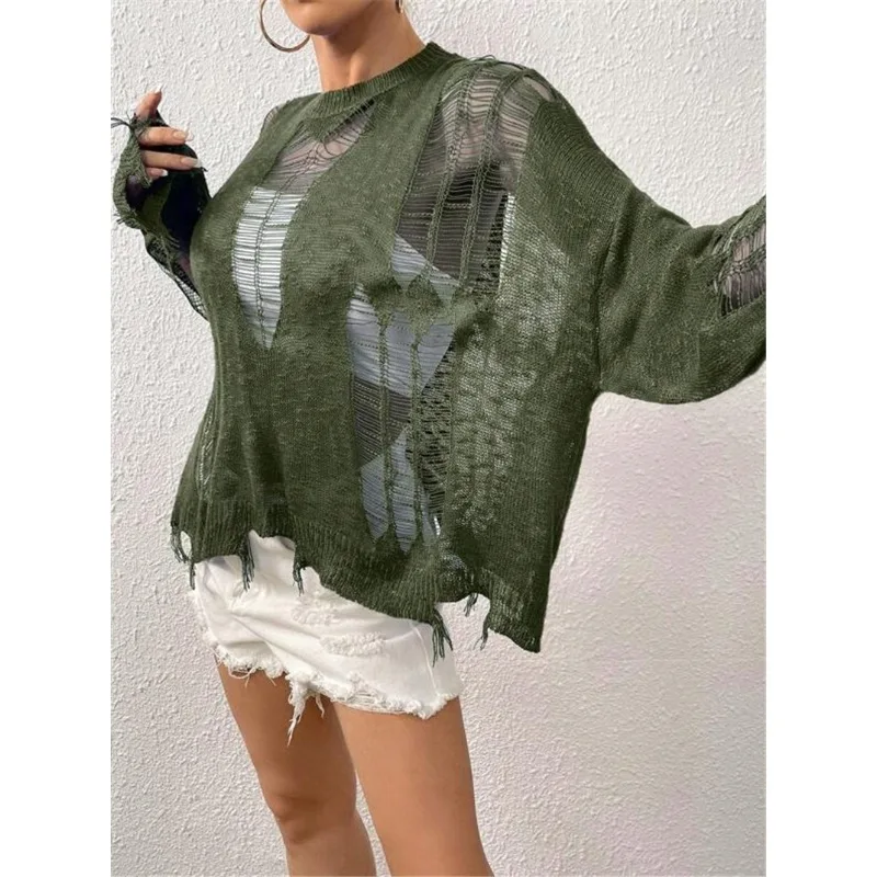 Women\'s Casual Loose Hook Flower Design Sweater Street Trendsetters Spring & Summer New Female Fashion Knitted Pullover Top