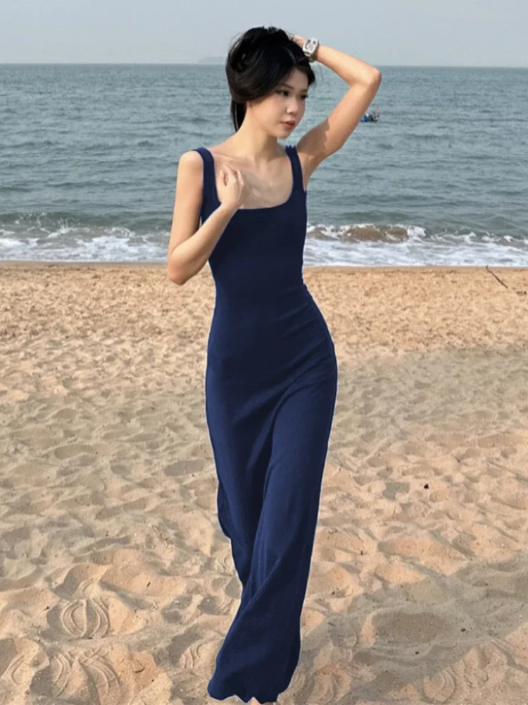 فستان نسائي على شكل حرف a تونيك عصري ماكسي مثير على طراز الشاطئ فيستدوس هوتسويت أشرطة سباغيتي للنوادي الليلية الصيف Y2k عطلة جمالية