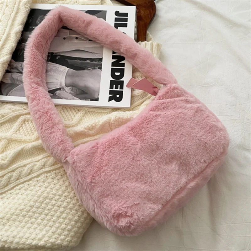 Plush Shoulder Bags For Femme Luxury Designer Soft Winter Ladies Clutch Purse Handbag Cute Fashion Female Party Underarm Bag