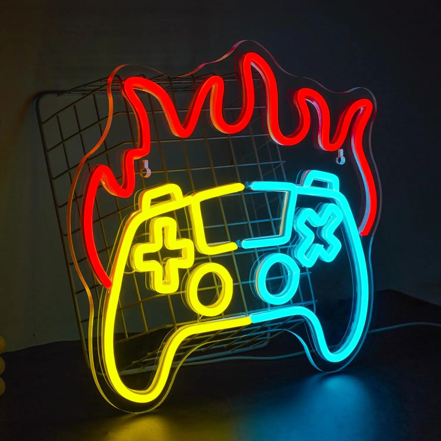 Panneau néon LED dimmable pour jeux, motif feu de jeu, pour décoration murale, panneau lumineux néon coloré pour salle de jeux, décoration murale, cadeau pour garçons