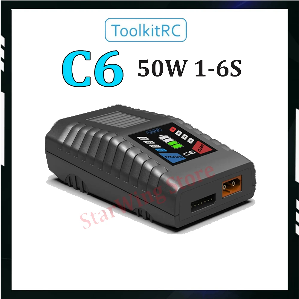 ToolkitRC C6 AC 50W MAX 5A Tipo de batería: LIPO LiHV LiFe 1-6S, NiMH NiCD 5-12S