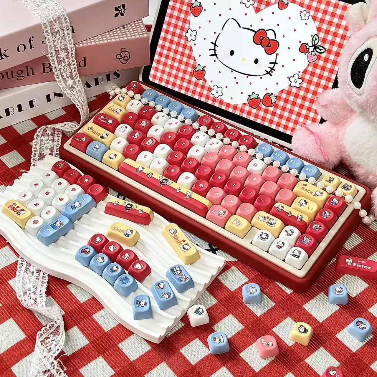 Sanrio Hello Kitty Pbt Keycaps 137 Keys 5-Side Dye Sublimation Cute Cartoon Keycaps Fit 64/68/87/104 Mechanical Gaming Keyboard