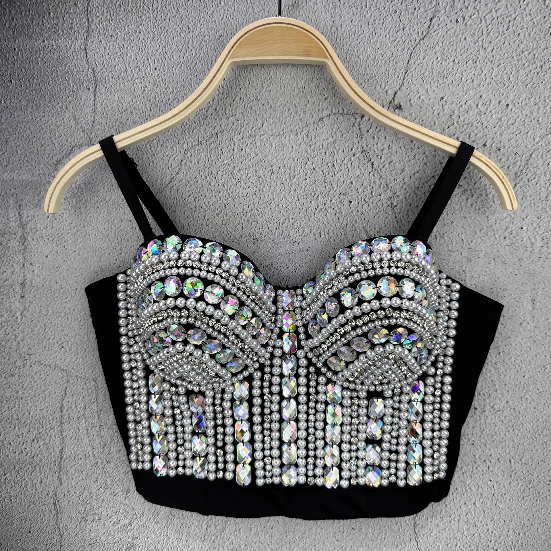 S982 Dropship Tube Tops Sexy Performance Suit, Chest Wrapped, Diamond Studded Acrylic Nail Bead Tank Top, Outerwear