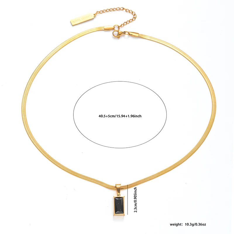 ENSHIR 316L Stainless Steel Green Black Square Zircon Pendant Necklace Earring Ring For Women Niche Snake Bone Chain Jewelry Set