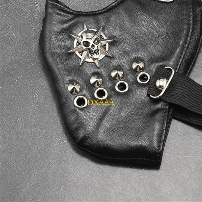 DXAA Rivet Spikes Leather Mask Cosplay Mask Motorcycle Biker Half Face Mask Anti Dust Sports Mask Masquerades Mask Women Men