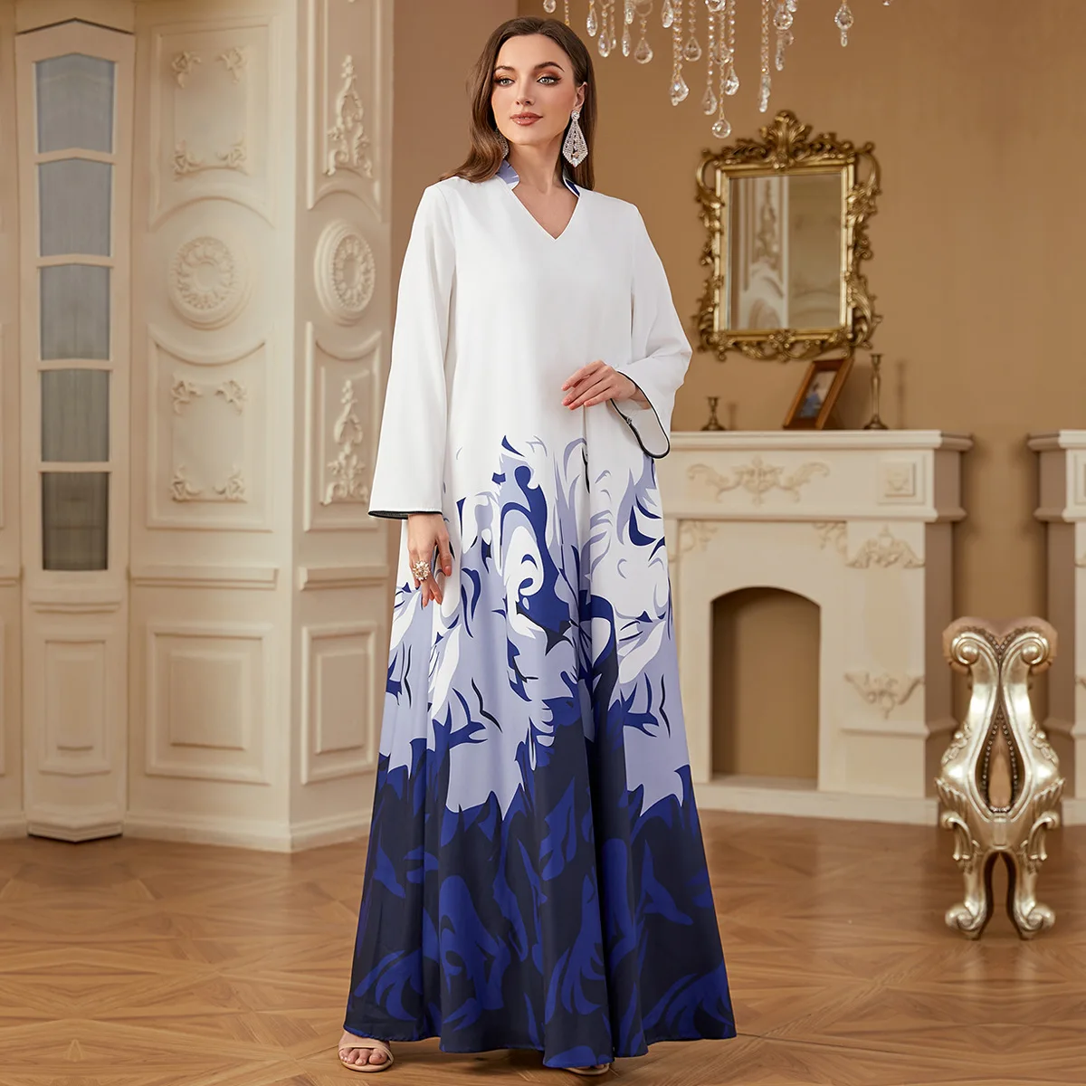 

Fashion Morocco Print Abaya Muslim Long Sleeve Maxi Dress Kebaya Women Kaftan Robe Turkey Loose Caftan Musulmane Femme Vestidos