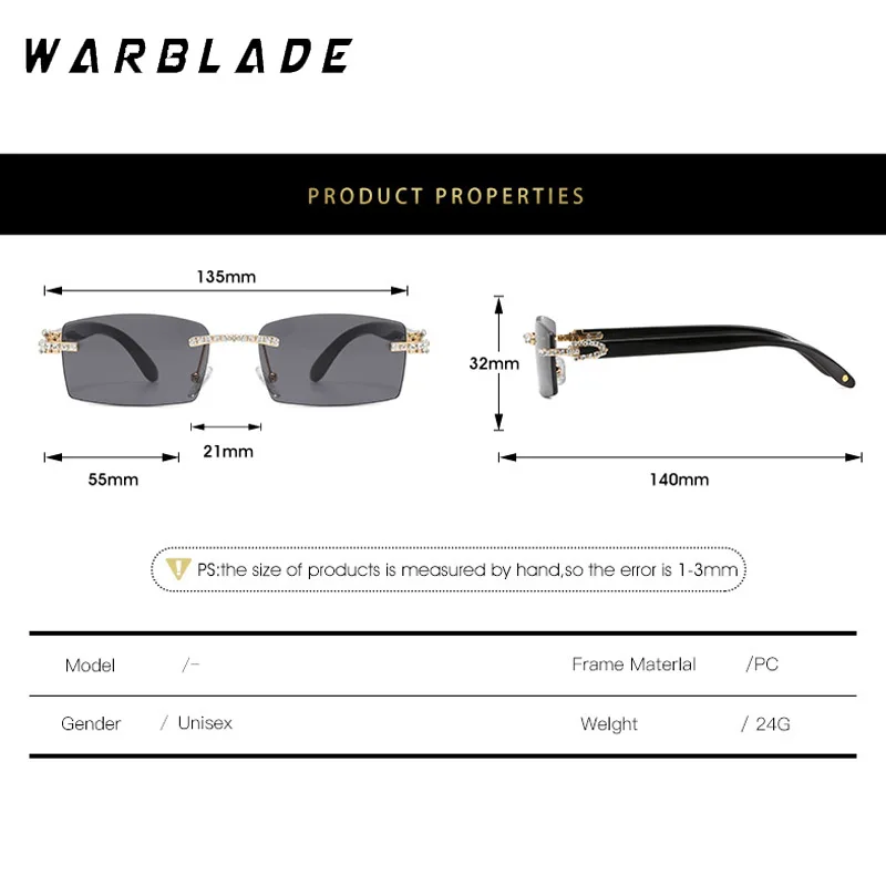 Retro Small Rectangle Rimless Sunglasses Men Women 2025 Luxury Brand Frameless Sun Glasses For Male Vintage Eyewear Shades UV400
